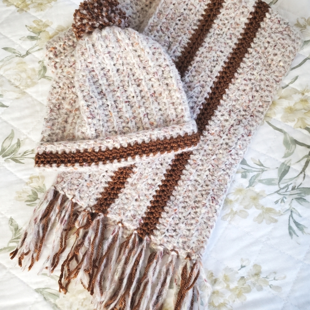 Hat and scarf set crocheted by me.